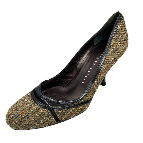 Martinez Valero Tweed‎ Leather Trim Classic Career Pumps - Picture 2 of 12